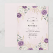 Invitation Mariage Botanique Doré Lavande (Devant / Derrière)