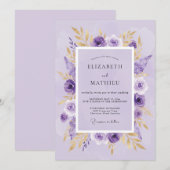Invitation Mariage Botanique Doré Lilac (Devant / Derrière)