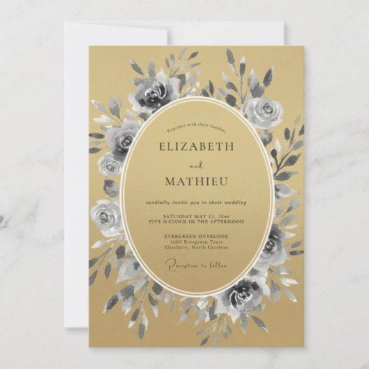 Invitation Mariage Botanique Doré Lustré (Devant)