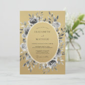 Invitation Mariage Botanique Doré Lustré (Debout devant)