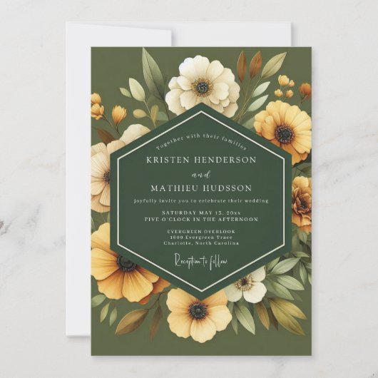Invitation Mariage Botanique Doré Olive (Devant)