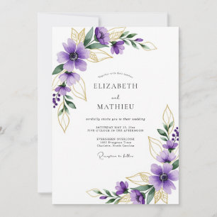 Invitation Mariage botanique doré pourpre