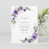 Invitation Mariage botanique doré pourpre (Debout devant)