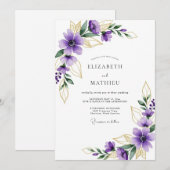 Invitation Mariage botanique doré pourpre (Devant / Derrière)