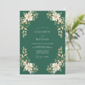 Invitation Mariage botanique doré vert chasseur (Debout devant)