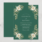 Invitation Mariage botanique doré vert chasseur (Devant / Derrière)