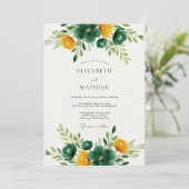 Invitation Mariage Botanique Doré Vert Émeraude (Debout devant)