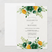 Invitation Mariage Botanique Doré Vert Émeraude (Devant / Derrière)