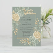 Invitation Mariage Botanique Doré Vert Sauge (Debout devant)