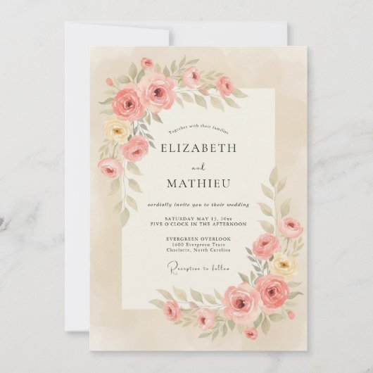 Invitation Mariage Botanique Douce Abricot (Devant)