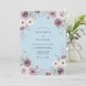 Invitation Mariage Botanique Douce Bleu Poudre (Debout devant)