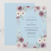 Invitation Mariage Botanique Douce Bleu Poudre (Devant / Derrière)
