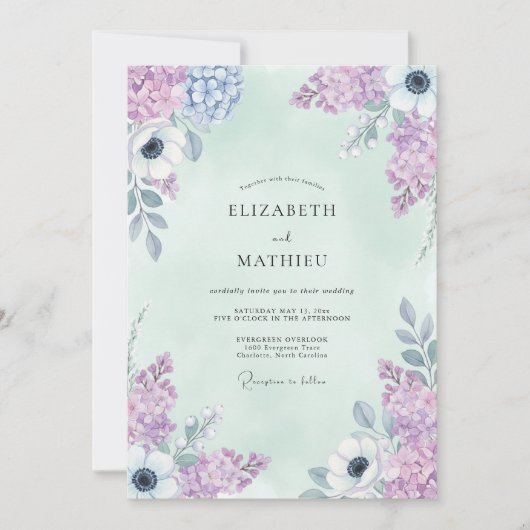 Invitation Mariage Botanique Douce Lilas (Devant)