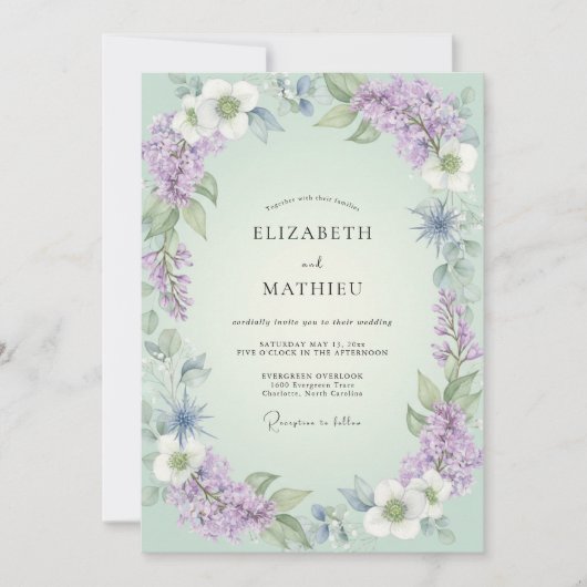 Invitation Mariage Botanique Douce Lilas (Devant)