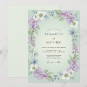 Invitation Mariage Botanique Douce Lilas (Devant / Derrière)