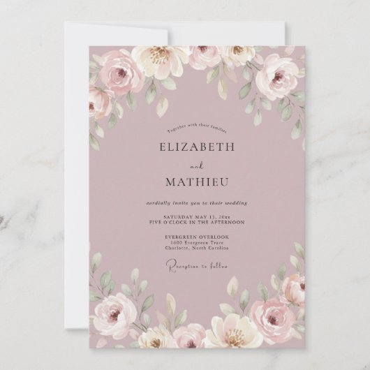 Invitation Mariage Botanique Douce Mauve (Devant)