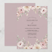 Invitation Mariage Botanique Douce Mauve (Devant / Derrière)
