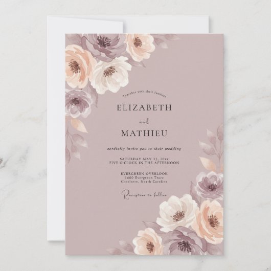 Invitation Mariage Botanique Douce Mauve (Devant)