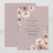 Invitation Mariage Botanique Douce Mauve (Devant / Derrière)