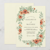 Invitation Mariage Botanique Douce Orange Brûlé (Devant / Derrière)