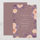 Invitation Mariage Botanique Douce Pêche Mauve (Devant / Derrière)