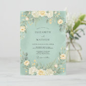 Invitation Mariage Botanique Douce Vert Menthe (Debout devant)