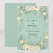 Invitation Mariage Botanique Douce Vert Menthe (Devant / Derrière)