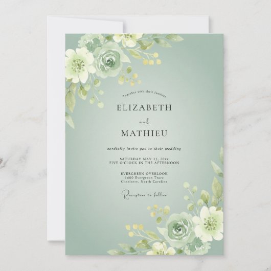 Invitation Mariage Botanique Douce Vert Sauge (Devant)