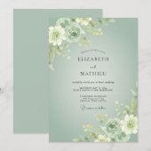 Invitation Mariage Botanique Douce Vert Sauge (Devant / Derrière)