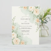 Invitation Mariage botanique doux aux pêches (Debout devant)