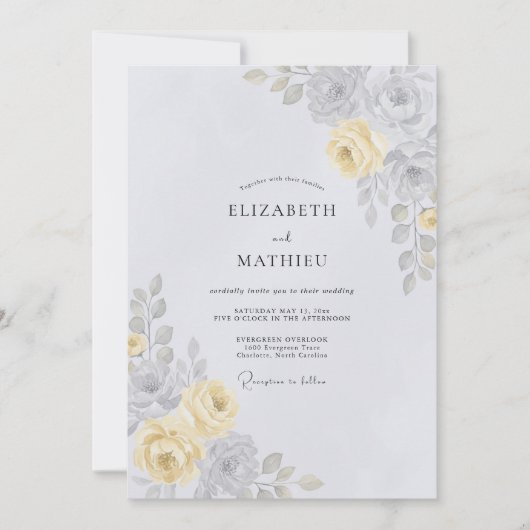 Invitation Mariage Botanique Doux Jaune Pâle (Devant)