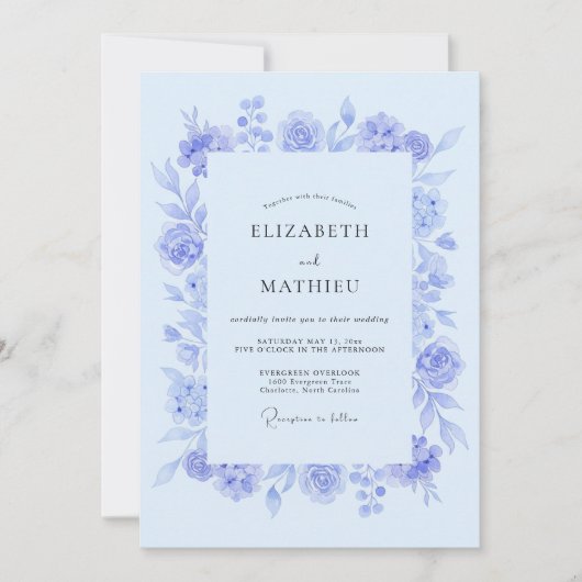 Invitation Mariage botanique doux Pervenche (Devant)