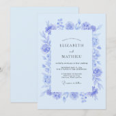 Invitation Mariage botanique doux Pervenche (Devant / Derrière)