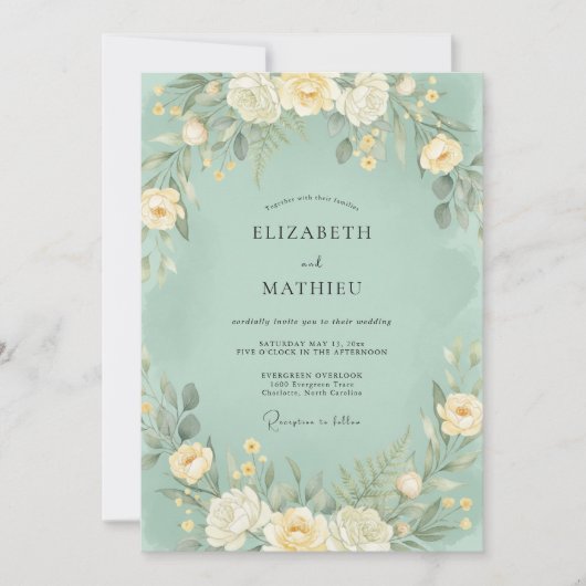 Invitation Mariage Botanique Doux Vert Menthe (Devant)