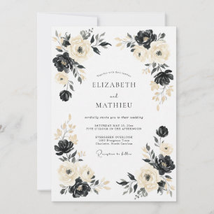 Invitation Mariage Botanique Dramatique Crème Noir