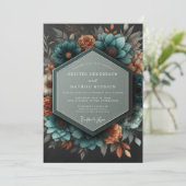 Invitation Mariage Botanique Dramatique Cuivre Sarcelle (Debout devant)