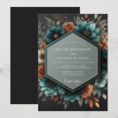Invitation Mariage Botanique Dramatique Cuivre Sarcelle (Devant / Derrière)
