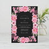 Invitation Mariage Botanique Dramatique Rose Chaud (Debout devant)