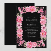 Invitation Mariage Botanique Dramatique Rose Chaud (Devant / Derrière)