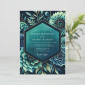 Invitation Mariage botanique dramatique sarcelle (Debout devant)