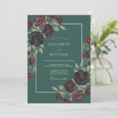 Invitation Mariage Botanique Dramatique Vert Pin (Debout devant)