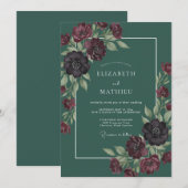 Invitation Mariage Botanique Dramatique Vert Pin (Devant / Derrière)