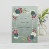 Invitation Mariage Botanique Dramatique Vert Sage (Debout devant)