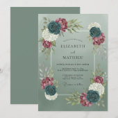 Invitation Mariage Botanique Dramatique Vert Sage (Devant / Derrière)