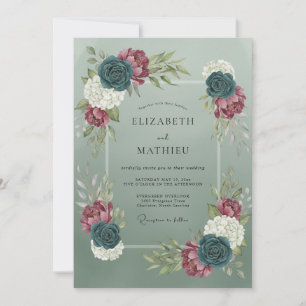 Invitation Mariage Botanique Dramatique Vert Sauge