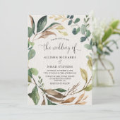 Invitation Mariage botanique du feuillage rustique (Debout devant)