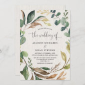 Invitation Mariage botanique du feuillage rustique (Devant / Derrière)