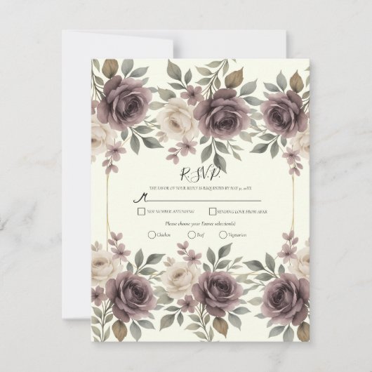 Invitation Mariage botanique Dusty Mauve & Ivoire en fleurs R (Devant)