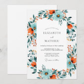 Invitation Mariage Botanique Dynamique Orange Brûlé et Sarcel (Devant / Derrière)