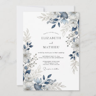 Invitation Mariage Botanique Éblouissant Bleu Marine